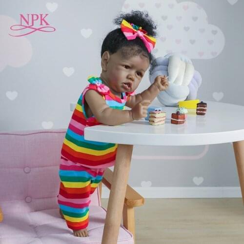NPK 55cm saskia reborn girl doll with teeth boneca bebe menina corpo silicone full body soft silicone African American baby