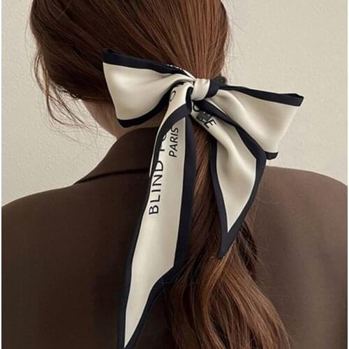 Retro Letter Hair Ribbons French Elegant Long Headband Bag Strap Accessories Beautiful Girls Bow Knot Hair Band