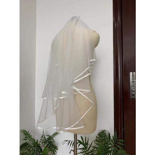 Ribbon edge wedding veils ivory veil two-layer white bridal veil & comb wedding veil short