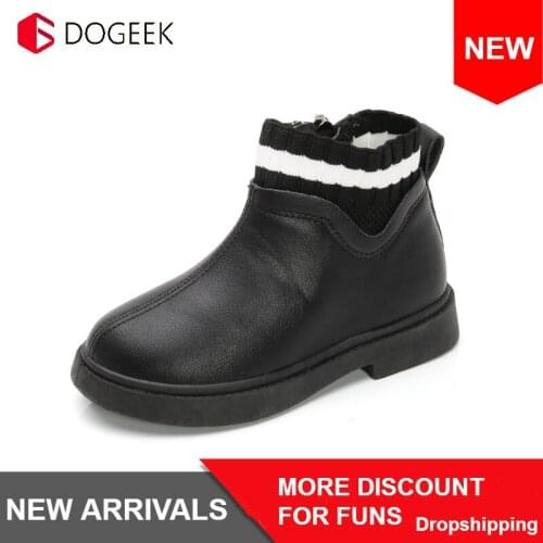 DOGEEK Fashion PU Leather Children Winter Boots Warm Comfortable Boys Girls Baby Shoes Ankle Snow Boots Kids Leather Shoes