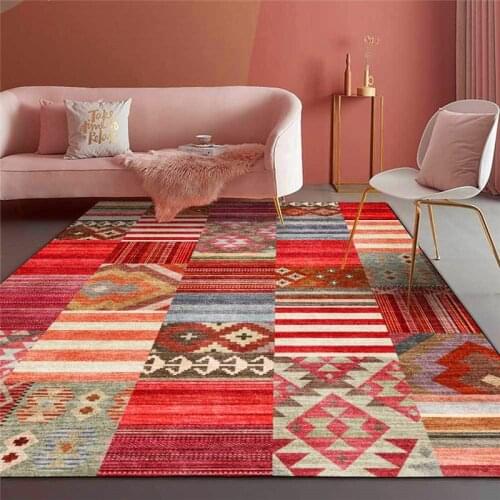 Fashion Red Rug Geometric Mosaic Ethnic-Style Carpet Bohemian-Style Bedroom Living Room Carpet Kitchen Floor Mat Blanket