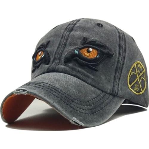 Men Baseball Caps Cartoon Eyes Embroidered Cotton Hats Women Washed Retro Snapback Bonnet Adjustable Unisex Sunshade Cap
