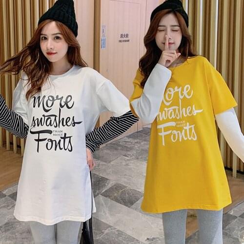 818# Maternity Clothes Letter Printing Spring Autumn Cotton Long Sleeves Easy Matching Loose Stylish Tops Pregnant Women