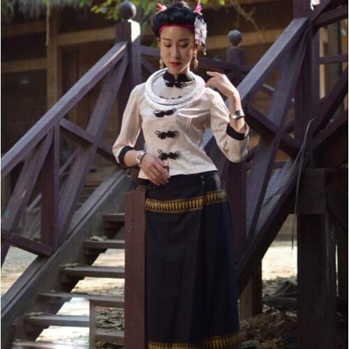 YunNan DeHong Area Dai clothing Three Quarter sleeve Thailand traditional Thailand Style Restaurant Hotels reception costume