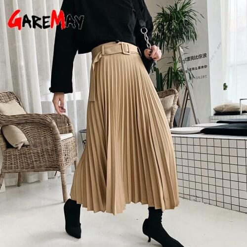 Fall 2020 women pleated skirt female Korean style black Womens winter skirts high waist vintage midi skirt