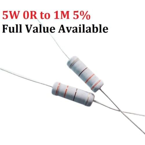 10pcs 5W Carbon Film Resistor 0R to 1M 10K ohm 10K 4.7k 2.2K 1K 100K Metal film 5/6/7/8/9.0.1.2.3.4.5.6.7.8./R/K Free Ship 100R