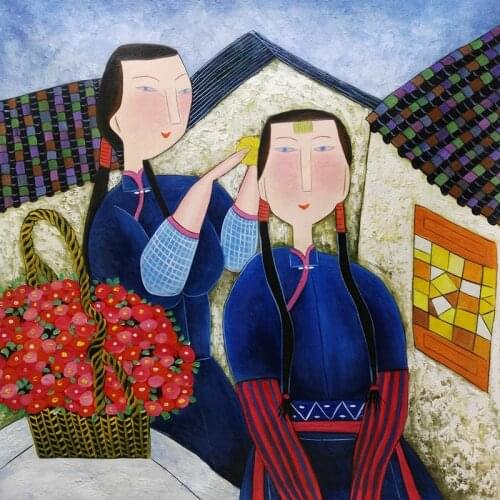 Hand painted Oil Painting on Canvas Hu YongKai Chinese Contemporary Art Woman Wall Art Pictures for Living Room Home Decor #1012