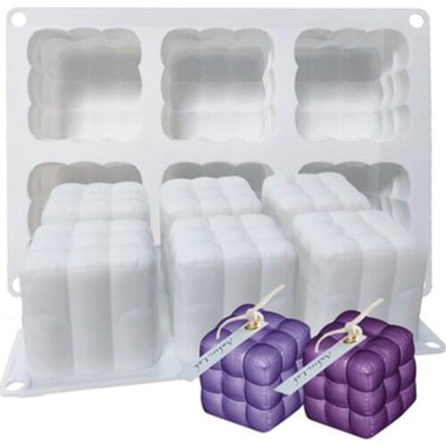 6Cavities 3D Cube Silicone Candle Mould Aromatherapy Candle Mould DIY Handmade Candle Material Resin Mold Candle Making Supplies