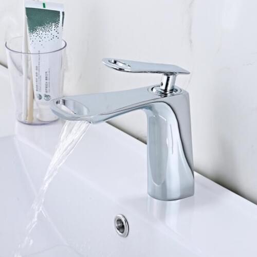 Azeta Pierced Basin Faucet Chrome Brass Waterfall Bathroom Faucet Single Handle Mixer Tap Bathroom Wash Basin Water Tap AT6706