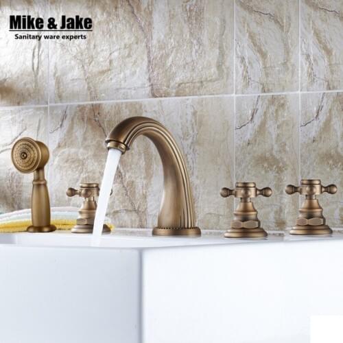 Bathroom Antique bathtub five pcs faucet bath mixer with shower antique luxury 5 pcs kit mixer antique brass bathtub faucetMJ356