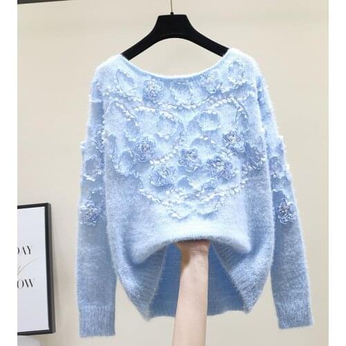Korobov Vintage Pearls Embroidery Pullovers Sweaters Japanese Sweet O Neck Long Sleeve Sweater Korean Sueter Mujer