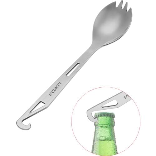 Lixada Stainless Steel Spork Long Handle Fork Spoon with Bottle Opener Outdoor Dinner Flatware Utensils for Travel Camping