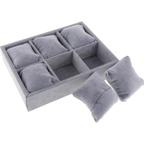 Watch Jewellery Tray Organizer Showcase Display Box Holder Storage Stackable Velvet 6 Grid Pillows for Watches Bracelets Stand
