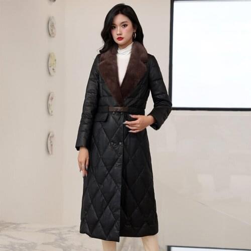 Real Leather Jacket Women Winter Sheepskin Coat Female 90% White Duck Down Parkas Mink Fur Collar 2021 Abrigo Mujer Pph2752