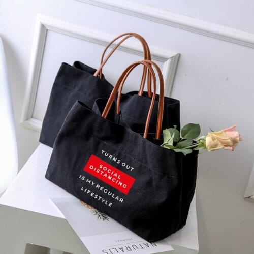 Women Lady Beach Bag Canvas Tote Bag Handbag Work Bag Shopping Bag Social Distancing Printed Dropshipping