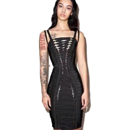 Free shipping high quality 2019 summer punk style black suspenders strap dress nightclub dating bar bandage dress