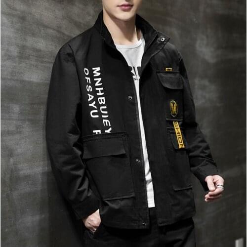 Winter Warm Men Jacket Coat Casual Autumn Stand Collar Thick Parka Jackets Male Streetwear Bomber Coats Multiple Pockets Printed