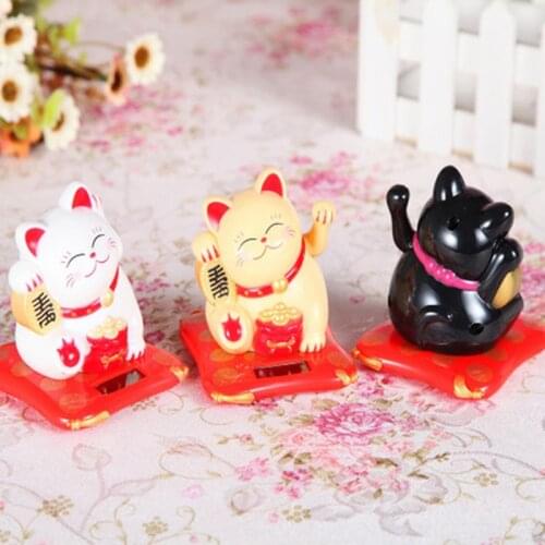 1pc New Cute Solar Powered Welcoming Fortune Cat Lucky with Waving Hand Home Decor Car Hotel Restaurant Decor Gift for Good Luck