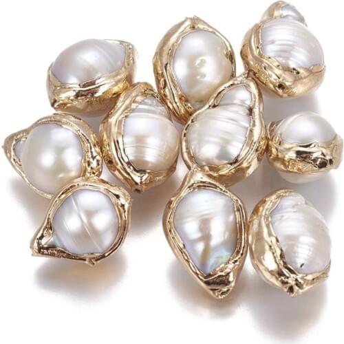 5pcs Natural Keshi Pearl Beads for jewelry making, Nucleated Pearl, Golden Plated, Nuggets,Golden F60