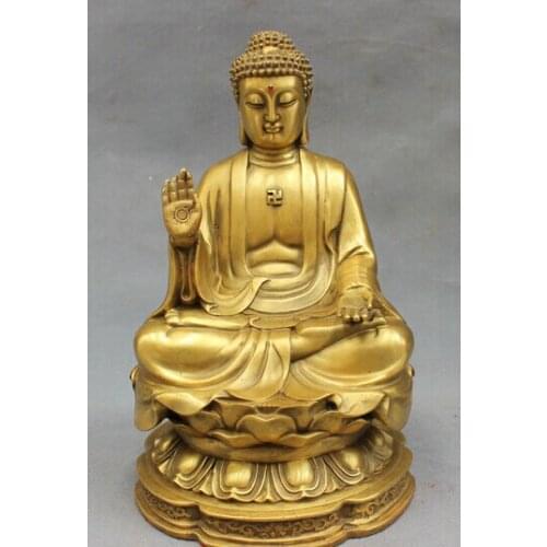 8" Tibet Pure Brass Joss Pray Bless Lotus Shakyamuni Sakyamuni Buddha Statue statues garden decoration