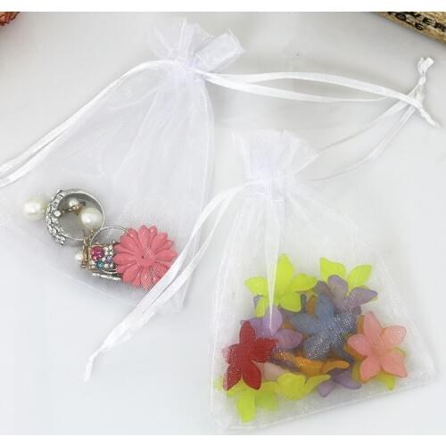9x12cm (3.54"x4.72") 100pcs White Wedding Organza gift bags Jewelry Packaging Organza Gift Pouches With Drawstring