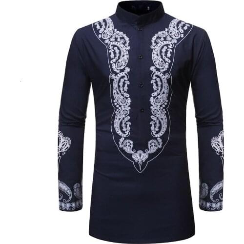 African Men Clothes Print Blouse Muslim Shirt Long Fund Long Sleeve Tops Bazin African Clothes For Men Traditional Dresses