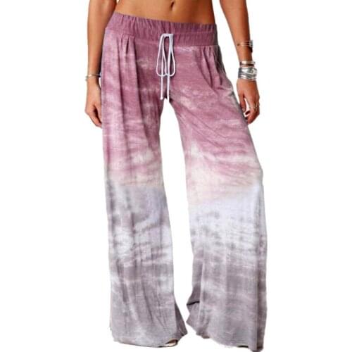 Summer Plus Size Trousers Women Gradient Color Drawstring Wide-leg Pants Female Sports Streetwear Oversized Sweatpant