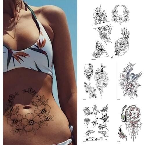 BLack Peony Rose Flower Waterproof Temporary Tattoo Sticker Black Tatto Body Art Big Arm Hand Girl Women Fake Tatoo