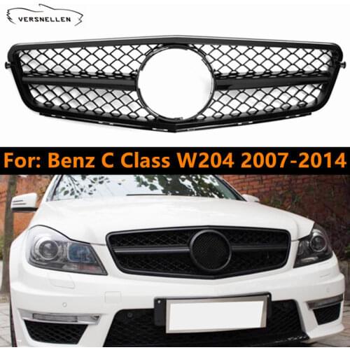 Chrome & Glossy Black Front Grille for Mercedes Benz W204 2007-2014 C200 C280 C300 AMG Style Front Bumper Grill Middle Grill