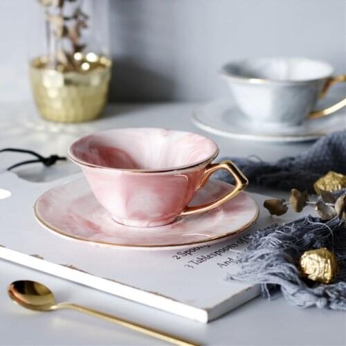 Heart Shaped Coffee Cup Saucer Marble Cups Lovers Gift Nordic Style Breakfast Porcelain Morning Milk Coffee Tea Cups