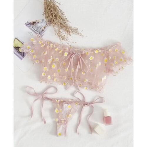 Cute Lingerie Womens Sexy Bra Set Embroidery Lace Bra+G-String Thong Underwear Sets Sexy Ladies Babydoll Lingerie Set lenceria