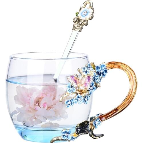 Creative High quality Blue Crystal Carve patterns Enamel glass Cup Gift box Water cup Household glassware wedding gift