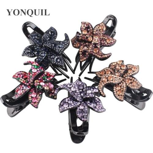 Fashion Flower Rhinestone Hairpin For Women Duckbill Clip Large Disk HairClips Ladies Headdress Daily Girls Headwear Accessory