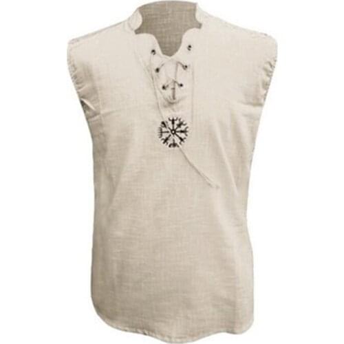 Renaissance Mens Sleeveless Knight Top Shirt Medieval Peasant Pirate Cos Costume