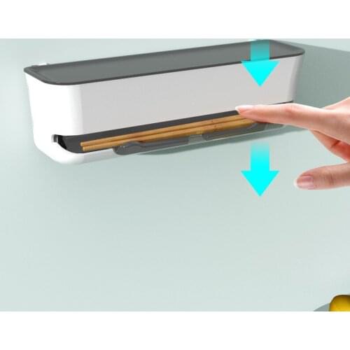 Wall-Mounted Dustproof Chopstick Basket Drain Rack Holder Kitchen Press Type Automatic Chopstick Cage Box