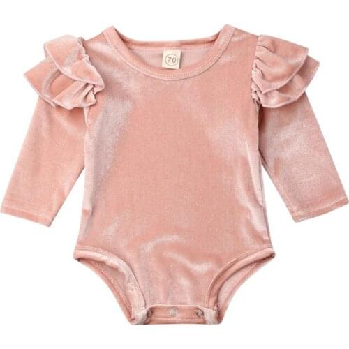 Newborn Infant Baby Girls Velvet Romper Long Sleeve Ruffles Jumpsuit Princess Toddler Girl Autumn Spring Clothes Solid 0-18M