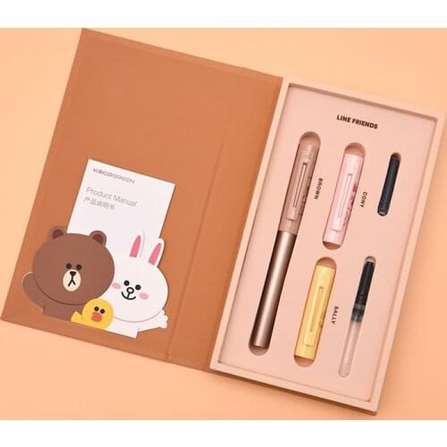 Kaco Fountain Pen Kacogreen Metal LINE FRIENDS Pens Gift Box for Financial office Student School Stationery pens