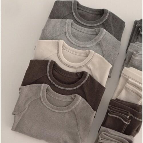 Toddler Casual Solid Clothes Set Autumn Infant Boys Girls Long Sleeve+pants 2pcs Suit Kids Cotton Fashion Home Clothing Sets