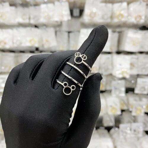 SALE Cartoon Kawaii Mouse Ring Stainless Steel Chain Ring Inlaid Crystal Fashion Trendy Women Jewelry Birthday Gift Big Size