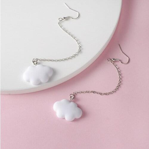 Fashion Korea Style White Dangling Earrings for Women Cute Simple Cloud Earrings with Chain SImple Ladies Ears Jewellery