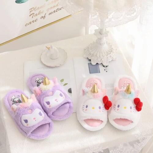 Sanrio Hello Kitty Cartoon Slippers Cute Kuromi Melody Home Slippers Spring Autumn Summer Plush Fish Mouth Drag Open Toe