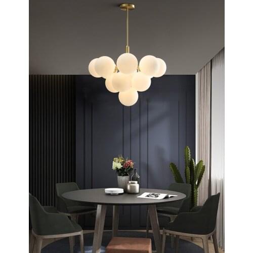 Modern LED Chandelier Copper Restaurant Minimalist Glass ball light luxury Creative magic bean lamp strip bar Restaurant lamps