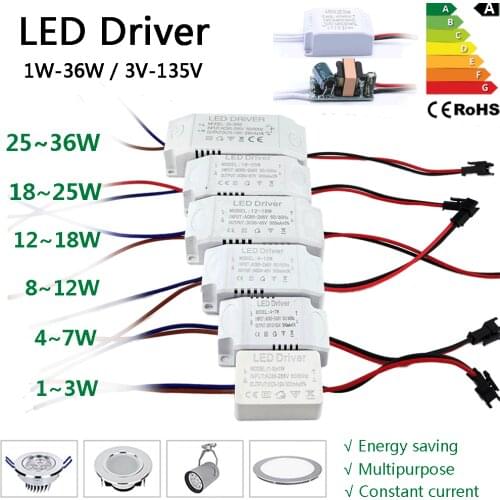 LED Driver 300mA Transformer Constant Current Power Supply Unit AC85-265V 110V 220V to DC 12V 24V 1W 3W 5W 10W 18W 20W 25W 36W