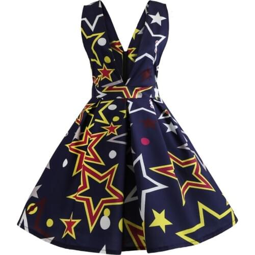 Retro Vintage Style Sleeveless with Bow 3D Skull Star Printed 2018 Summer Women V-neck Dress A-line Party Sexy Casual Dress
