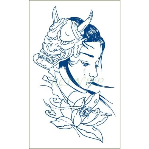 Waterproof Temporary Juice Tattoo Sticker Sad Girl Lotus Flower Prajna Mask Lasting Tattoos Flash Tatoo Fake Tatto for Men Women