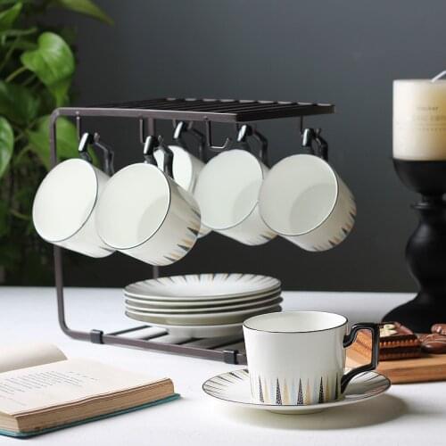 Iron Art Coffee Cup Plates Creative Coffee Mug Water Cup Plate Storage Rack Cup Holder Kitchen Organizer For Home Restaurant