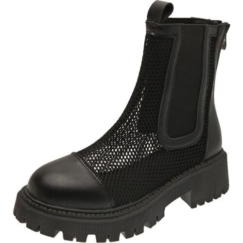 Womens Boots Round Toe Rear Zipper Black Mesh Sandals Woman 2021 Summer New Fashion Platform Shoes Women Chesil Sandal