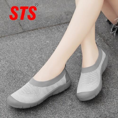 STS Women Shoes Womens Breathable Mesh Sneakers Shoes Ballet Flats Ladies Slip on Flats Loafers Shoes Plus Size 35-42