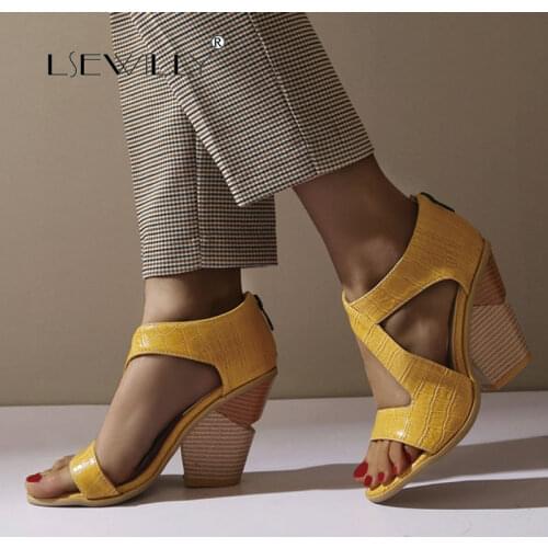 Lsewilly Womens Sandals Fashion Womens Shoes Open Toe Wedges Thick Bottom Back Zipper Shoes Roman Sandals plus size 48