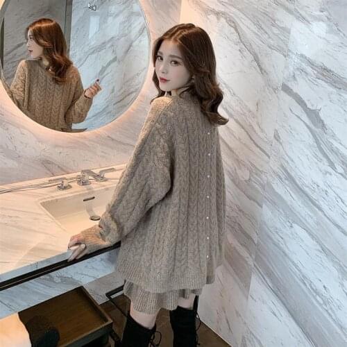 Womens Suit Womens 2020 Autumn and Winter New Korean Twist Pullover Sweater and Skirt Two Piece Loose Two Piece Set Women
